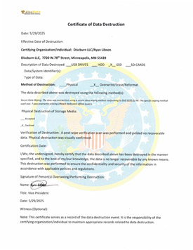 Click here to see Certificate of Destruction