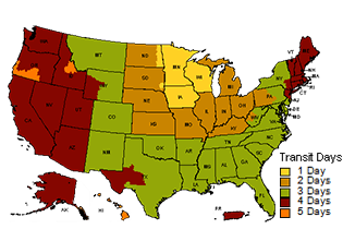 Ground shipping time from our warehouse in Minneapolis, MN